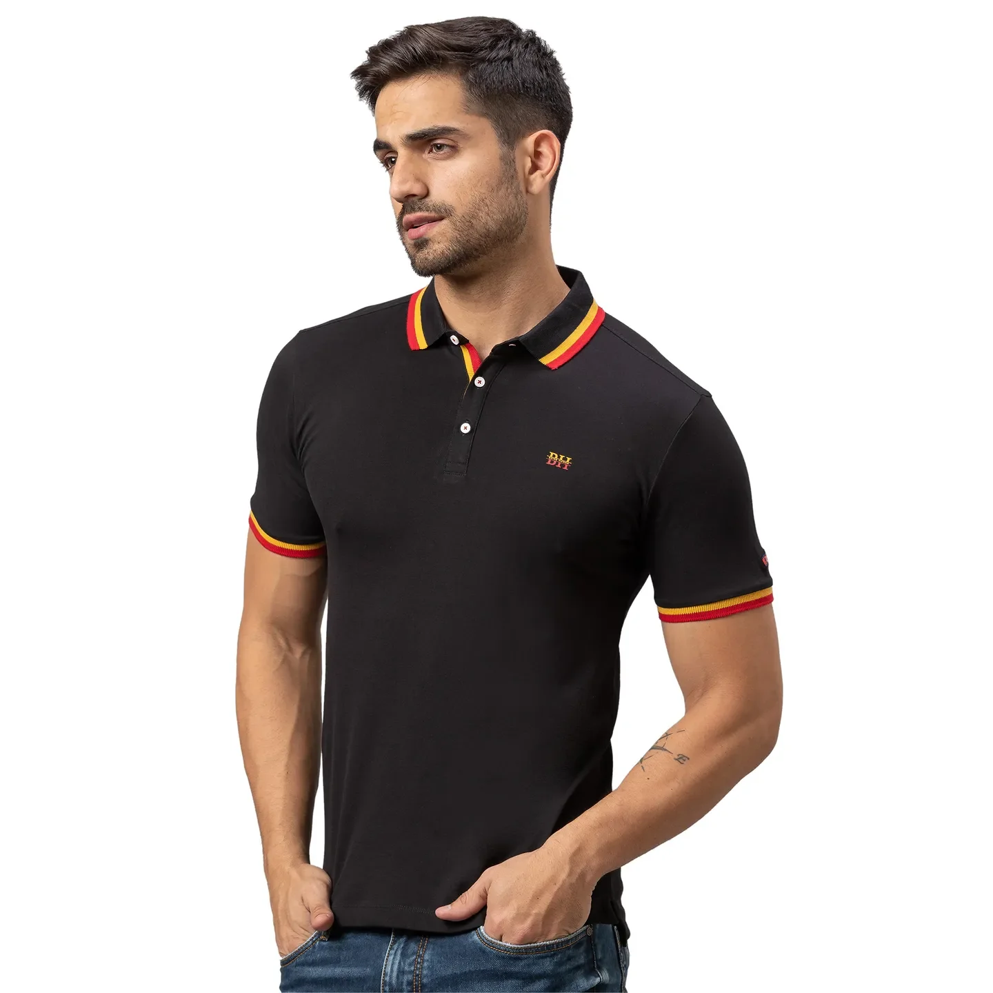 Black Regular Fit Men's Polo T-shirt by Being Human Clothing - Image 4