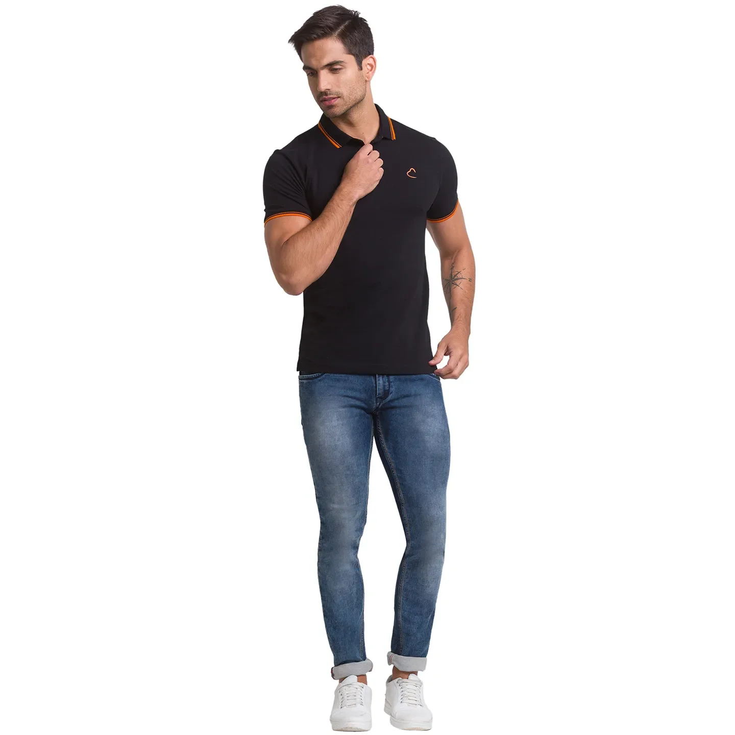 Black Regular Fit Men's Polo T-shirt by Being Human Clothing - Image 3