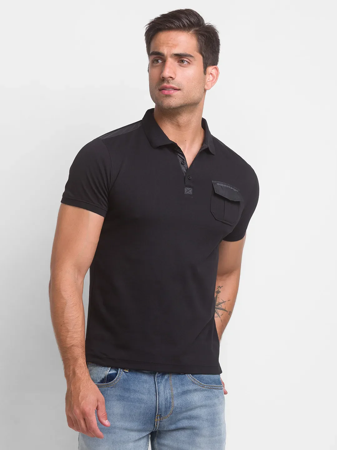 Black Regular Fit Men's Polo T-Shirt by Being Human Clothing