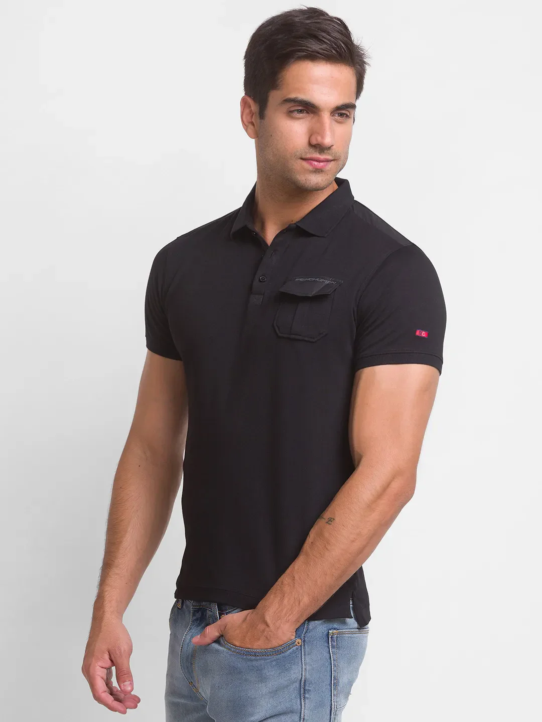 Black Regular Fit Men's Polo T-Shirt by Being Human Clothing - Image 2
