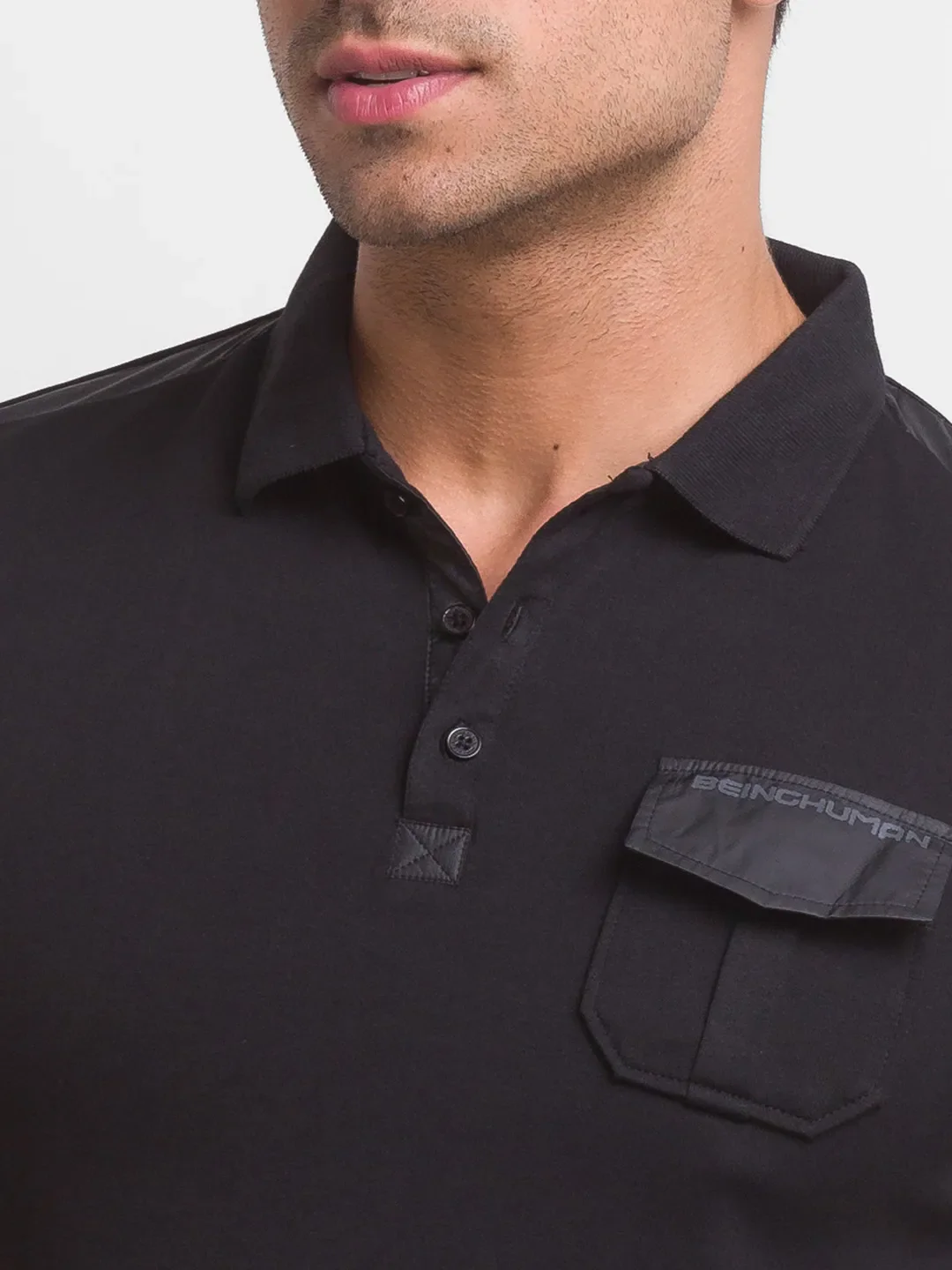 Black Regular Fit Men's Polo T-Shirt by Being Human Clothing - Image 4