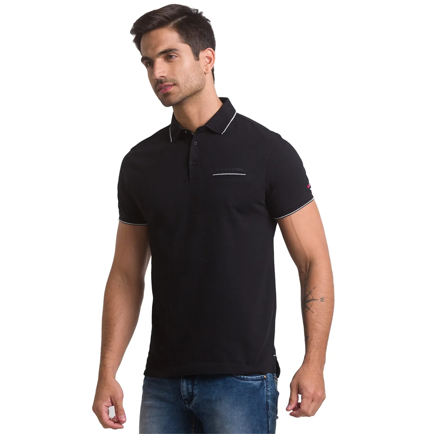 Black Regular Fit Men's Polo T-Shirt by Being Human Clothing - Image 2