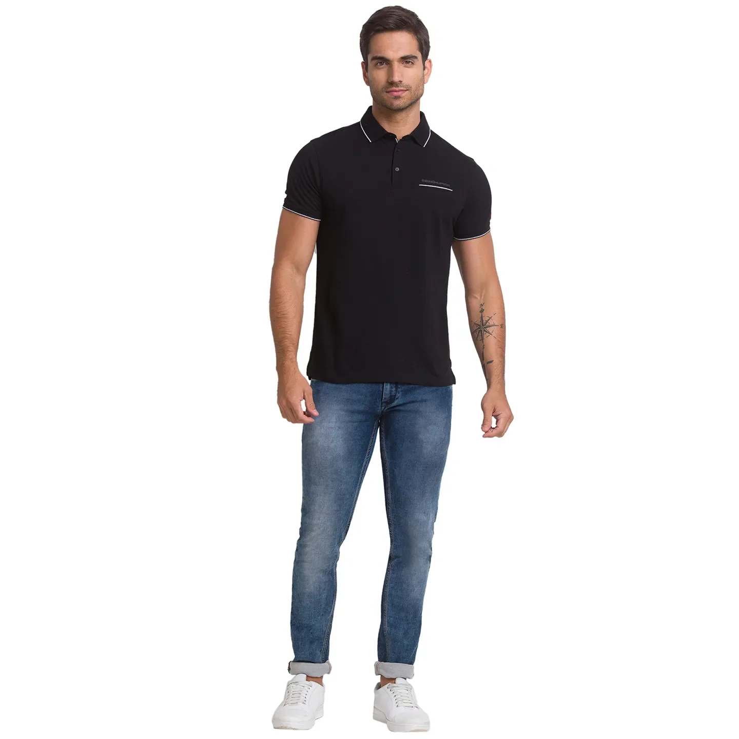 Black Regular Fit Men's Polo T-Shirt by Being Human Clothing - Image 3