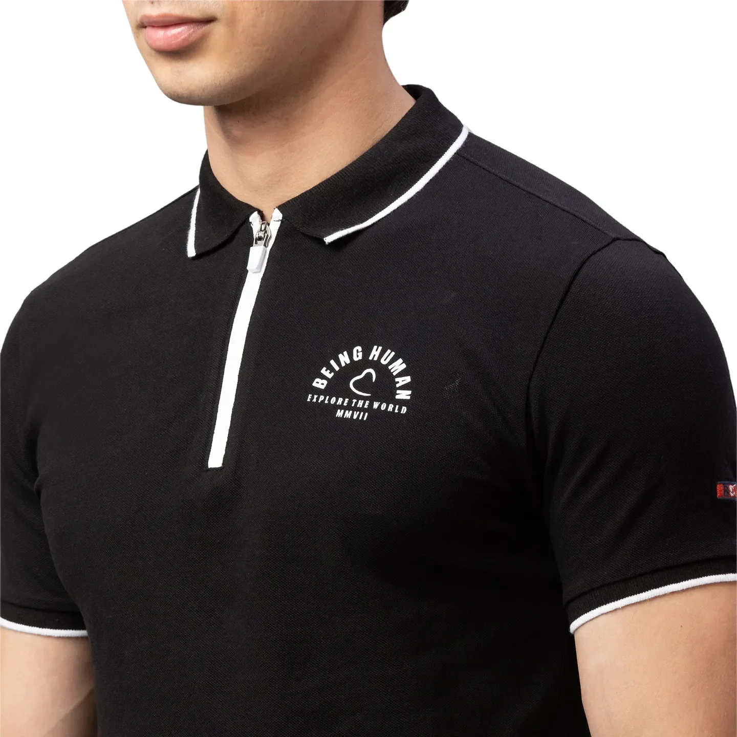 Black Regular Fit Men's Polo T-Shirt by Being Human Clothing - Image 5