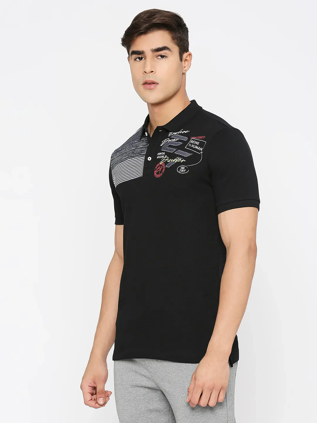 Black Regular Fit Men's Polo T-Shirt by Being Human Clothing - Image 2