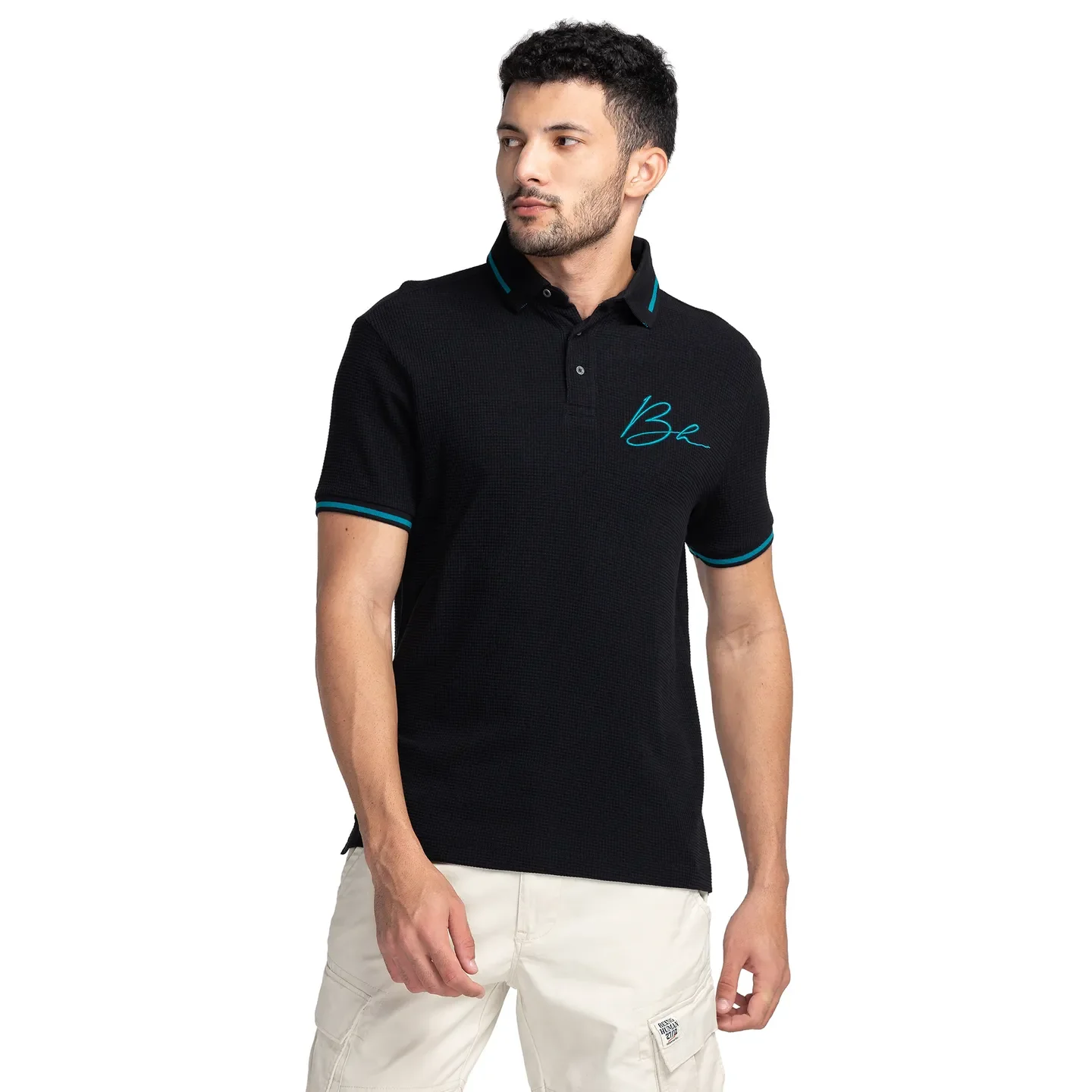 Black Regular Fit Men's Polo T-Shirt by Being Human Clothing