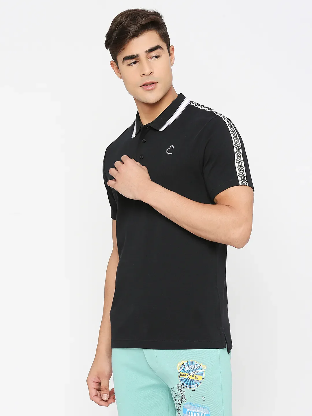 Black Regular Fit Men's Polo T-Shirt by Being Human Clothing - Image 2