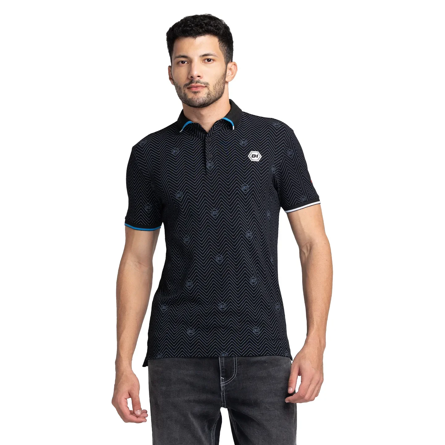 Black Regular Fit Men's Polo T-Shirt by Being Human Clothing