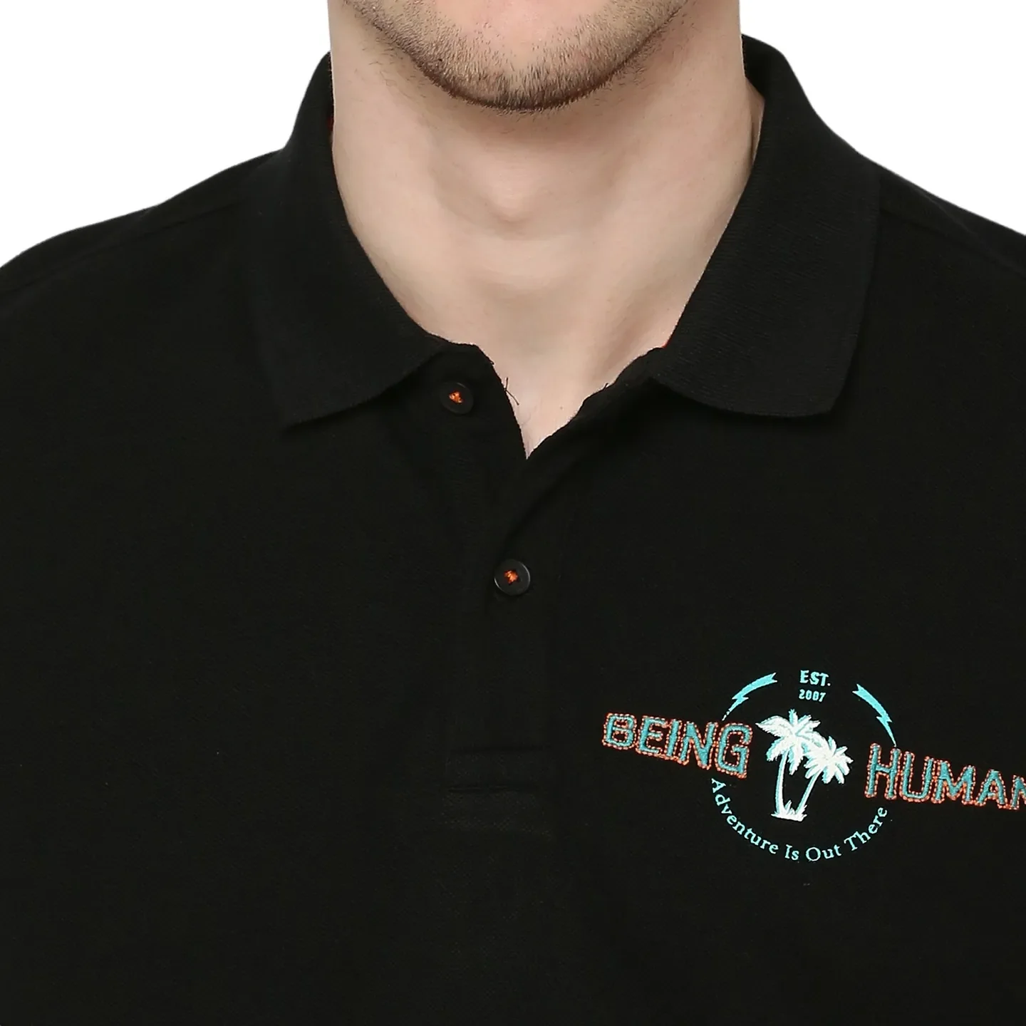 Black Regular Fit Men's Polo T-Shirt by Being Human Clothing - Image 5