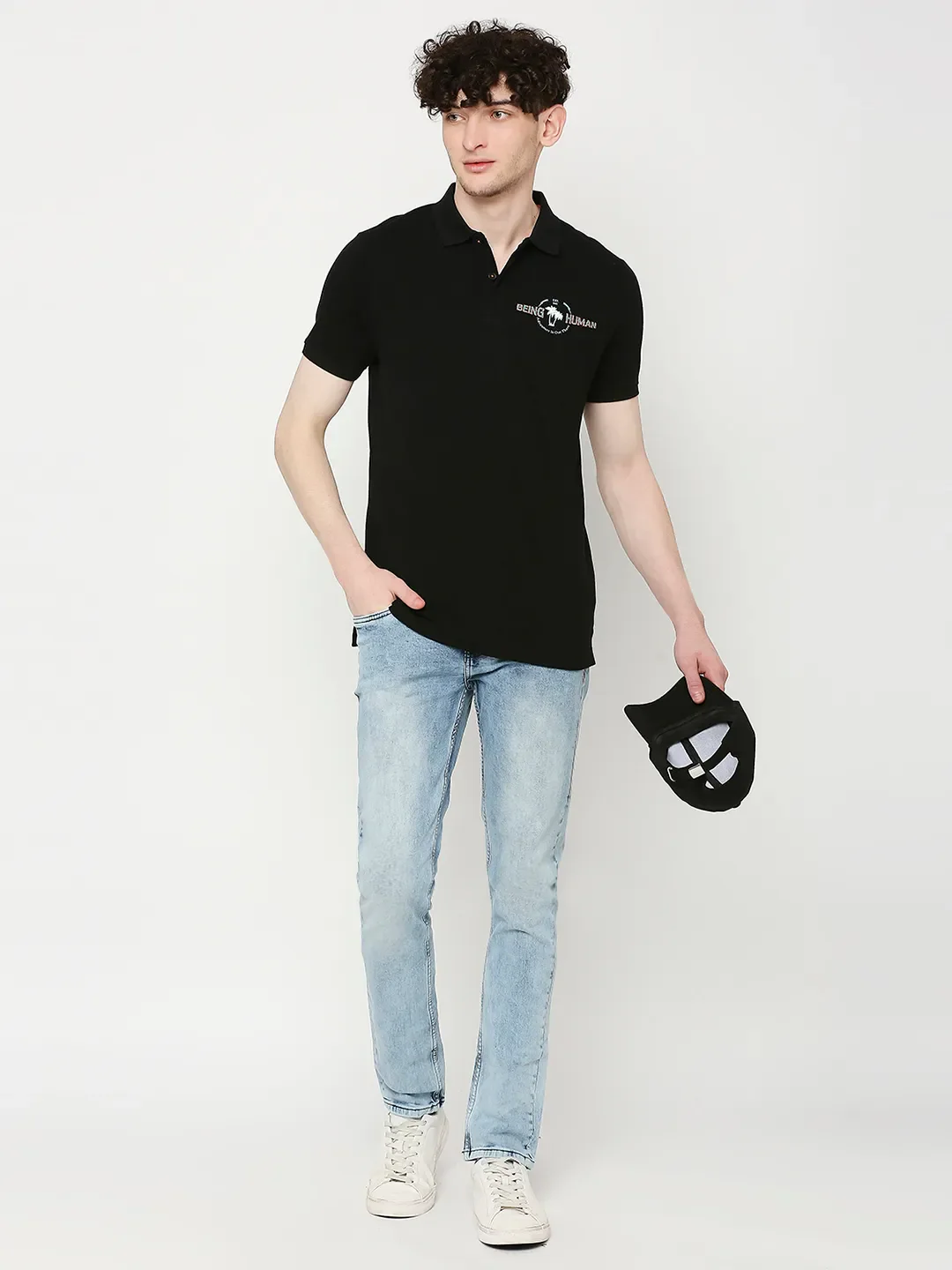 Black Regular Fit Men's Polo T-Shirt by Being Human Clothing - Image 6