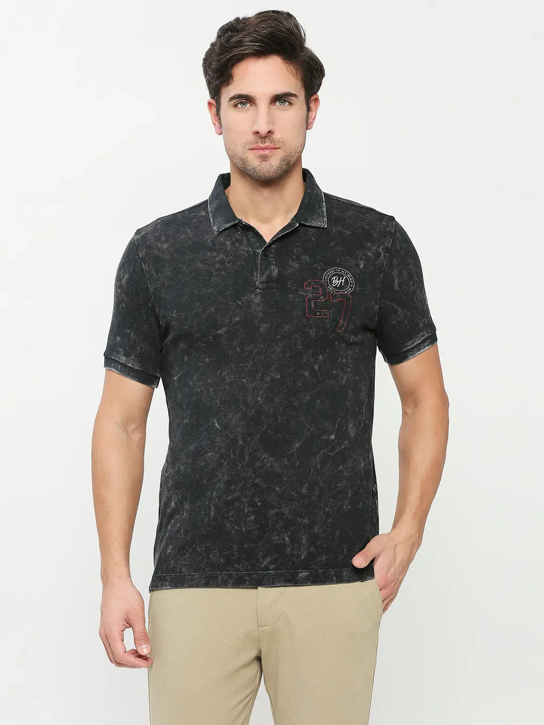Black Regular Fit Men's Polo T-shirt by Being Human Clothing