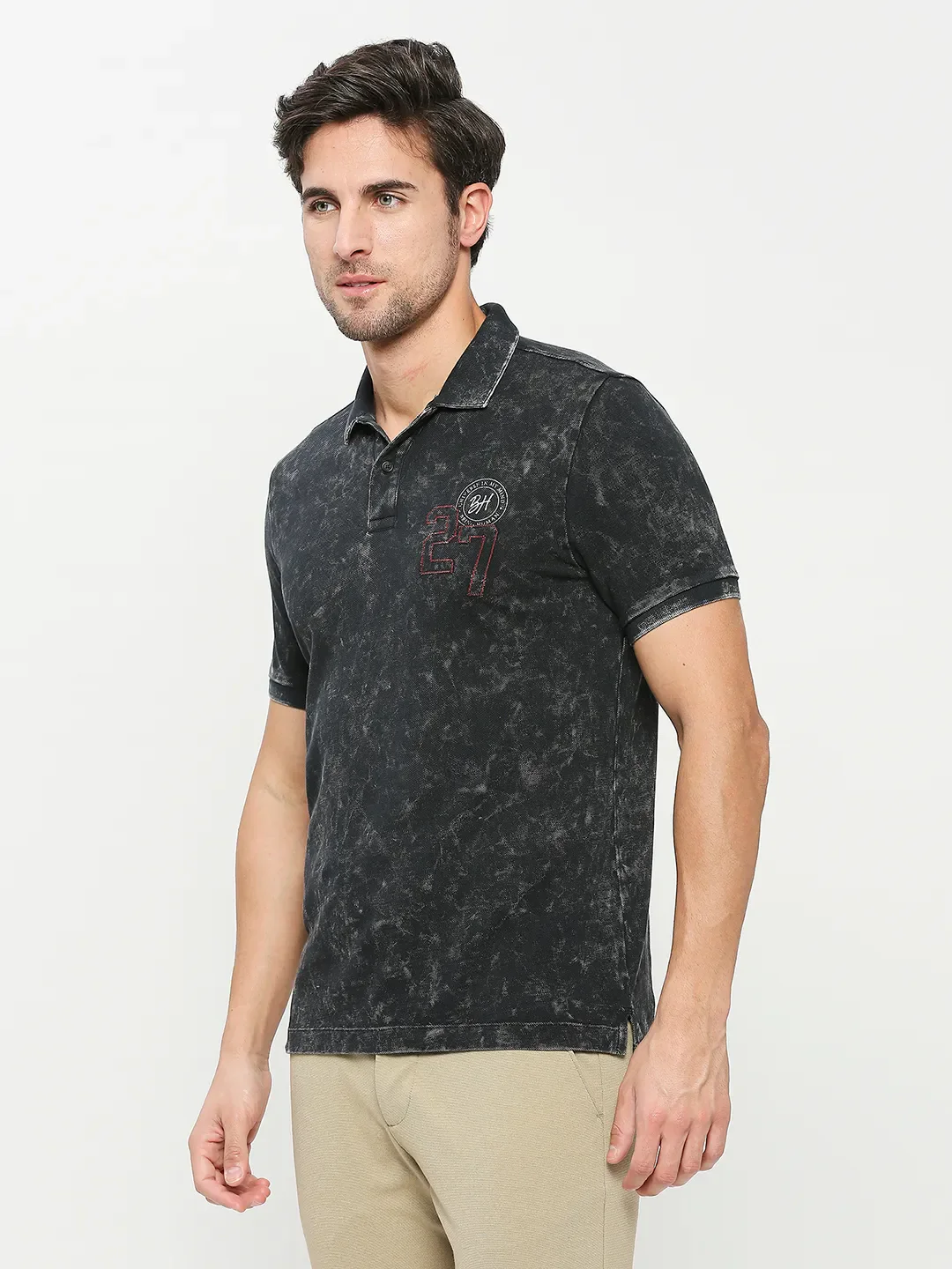 Black Regular Fit Men's Polo T-shirt by Being Human Clothing - Image 2