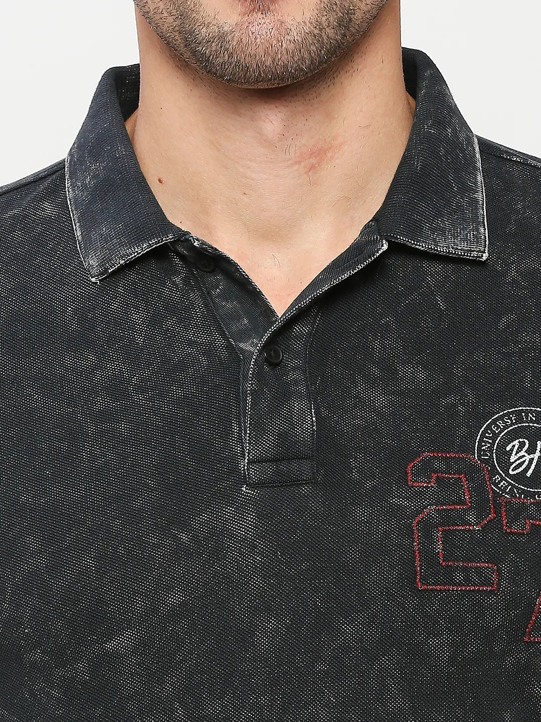 Black Regular Fit Men's Polo T-shirt by Being Human Clothing - Image 5
