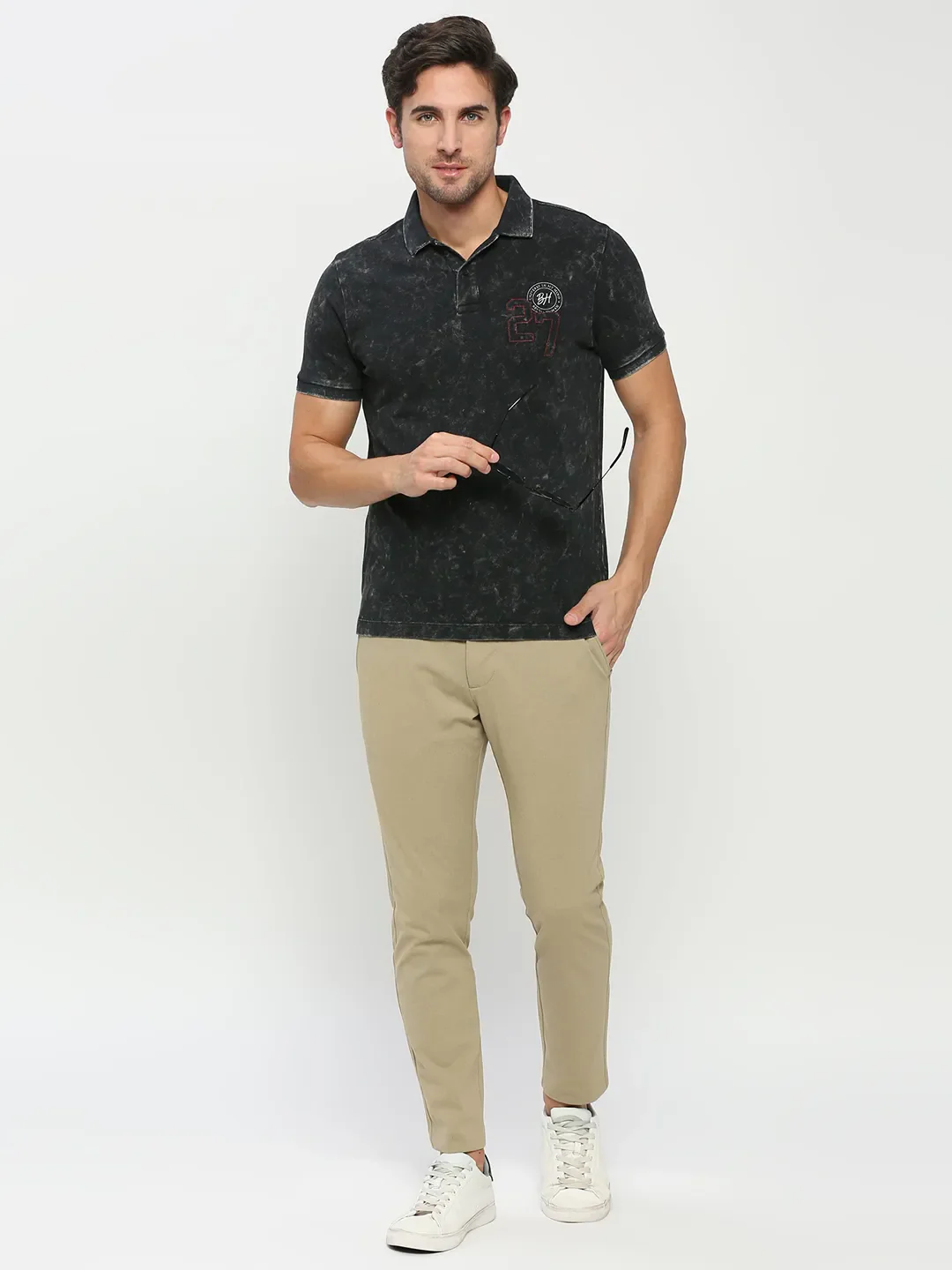 Black Regular Fit Men's Polo T-shirt by Being Human Clothing - Image 6