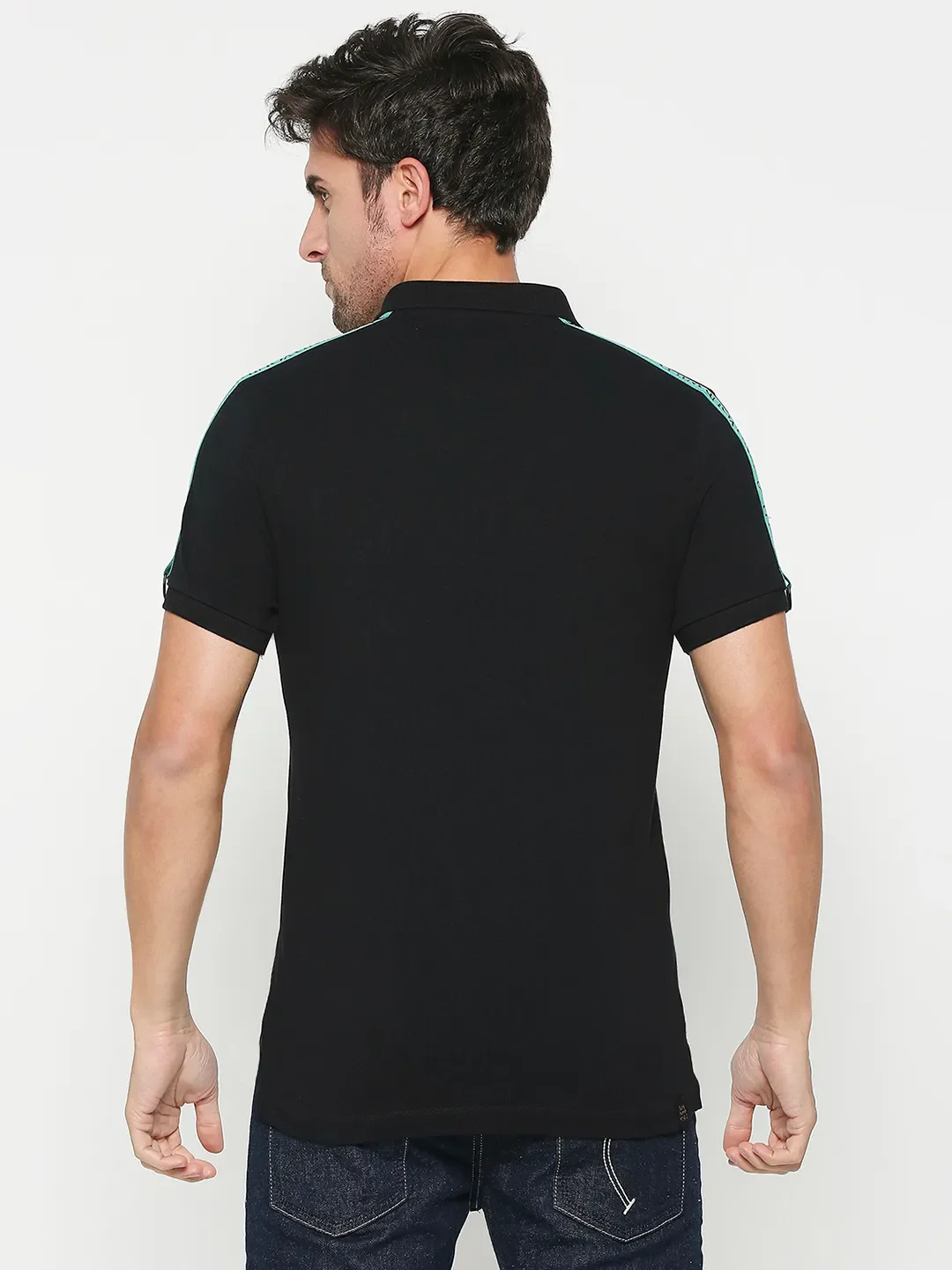 Black Regular Fit Men's Polo T-Shirt by Being Human Clothing - Image 4