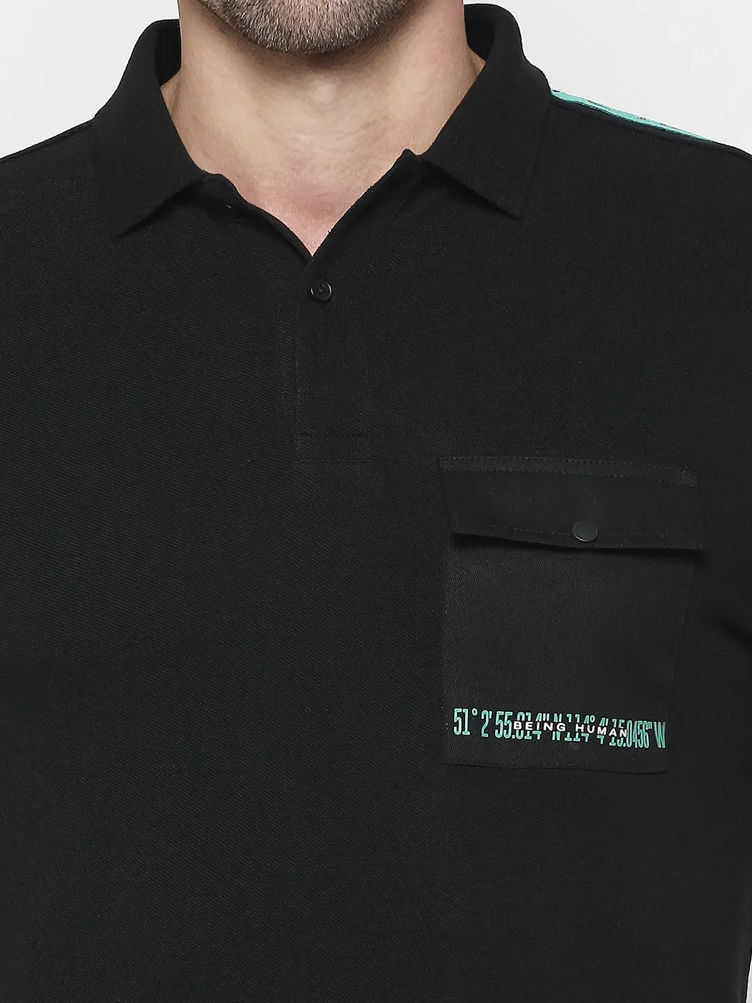 Black Regular Fit Men's Polo T-Shirt by Being Human Clothing - Image 5