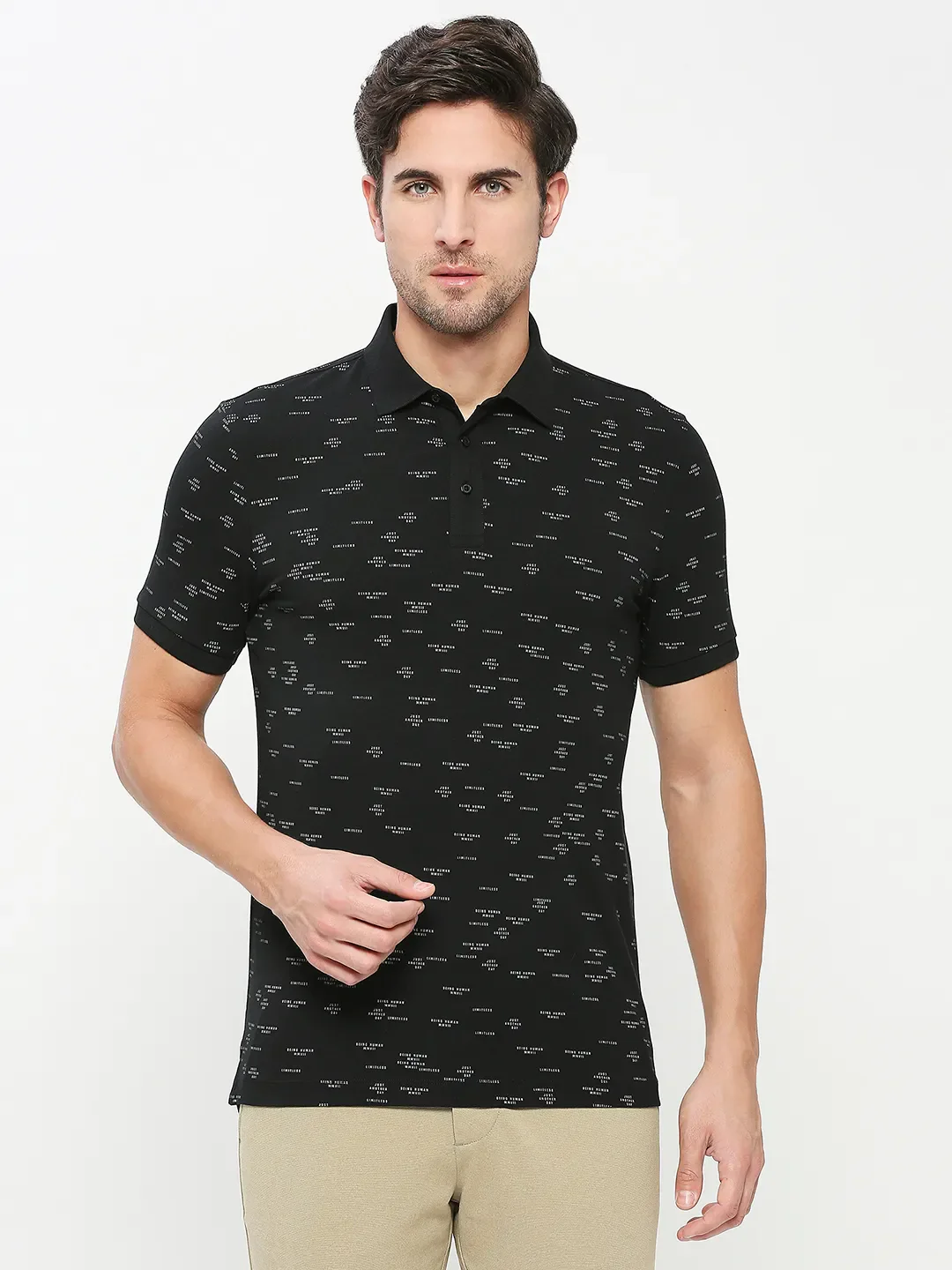 Black Regular Fit Men's Polo T-shirt by Being Human Clothing