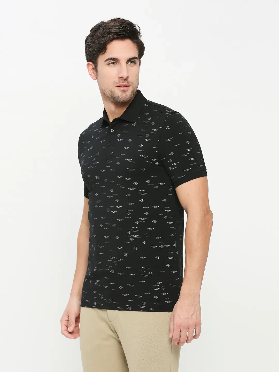 Black Regular Fit Men's Polo T-shirt by Being Human Clothing - Image 2