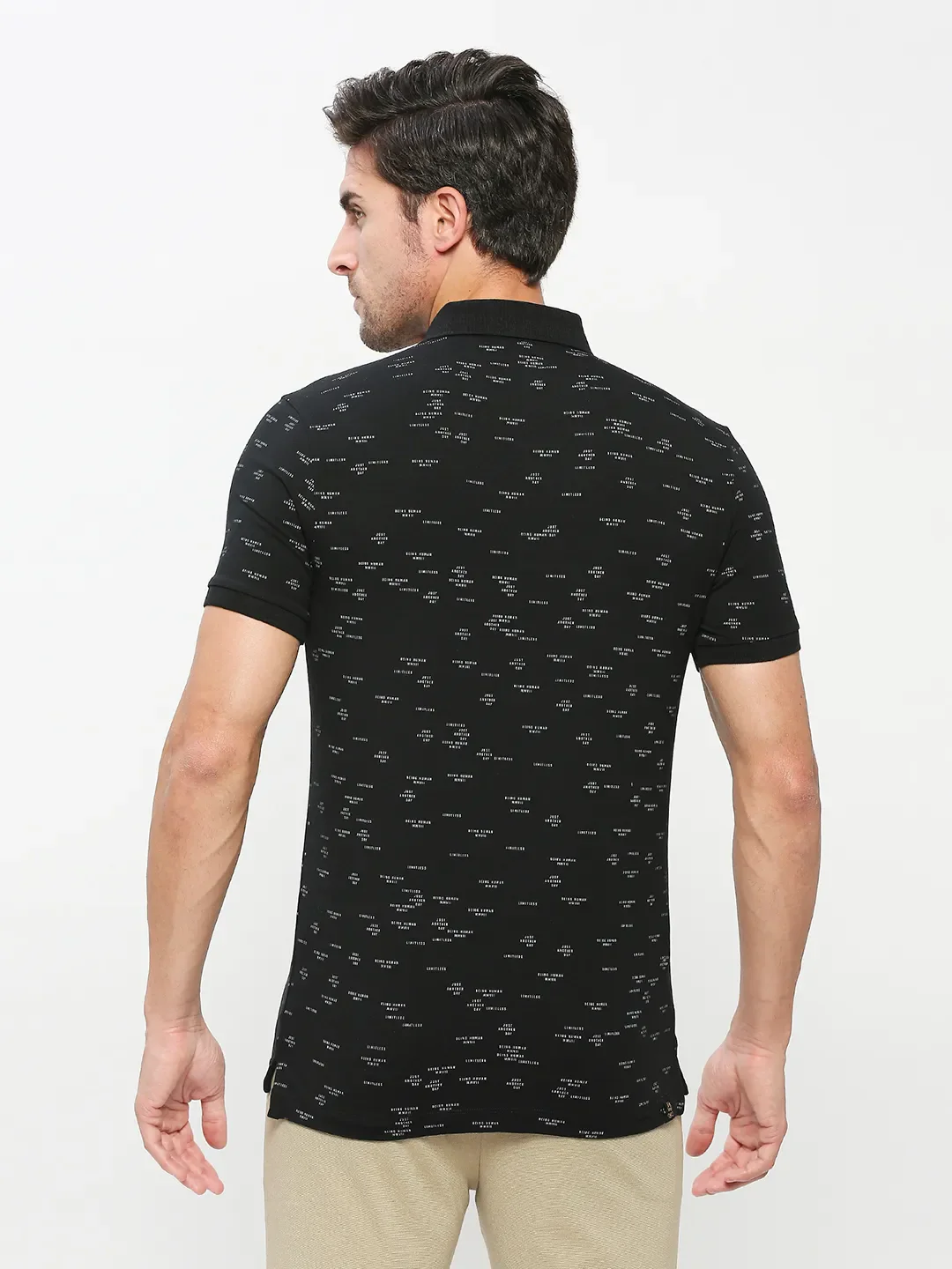 Black Regular Fit Men's Polo T-shirt by Being Human Clothing - Image 4