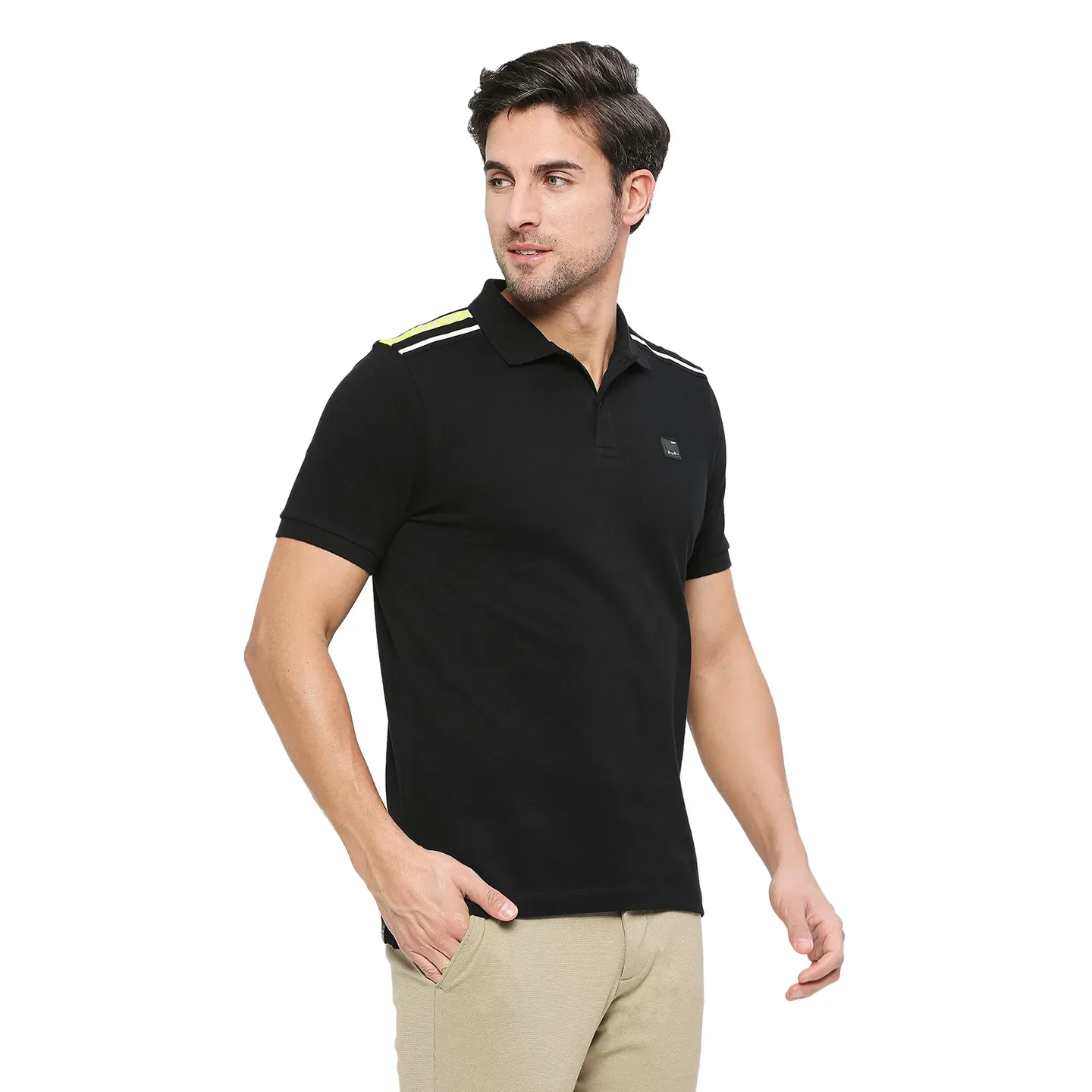 Black Regular Fit Men's Polo T-shirt by Being Human Clothing - Image 3