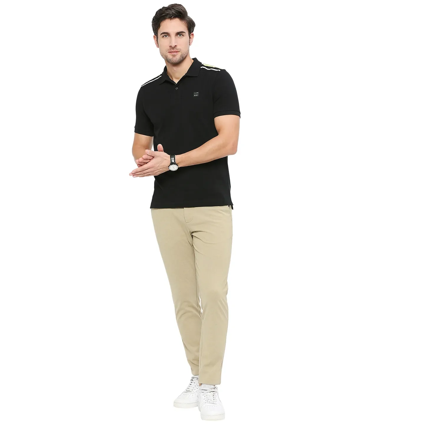 Black Regular Fit Men's Polo T-shirt by Being Human Clothing - Image 6
