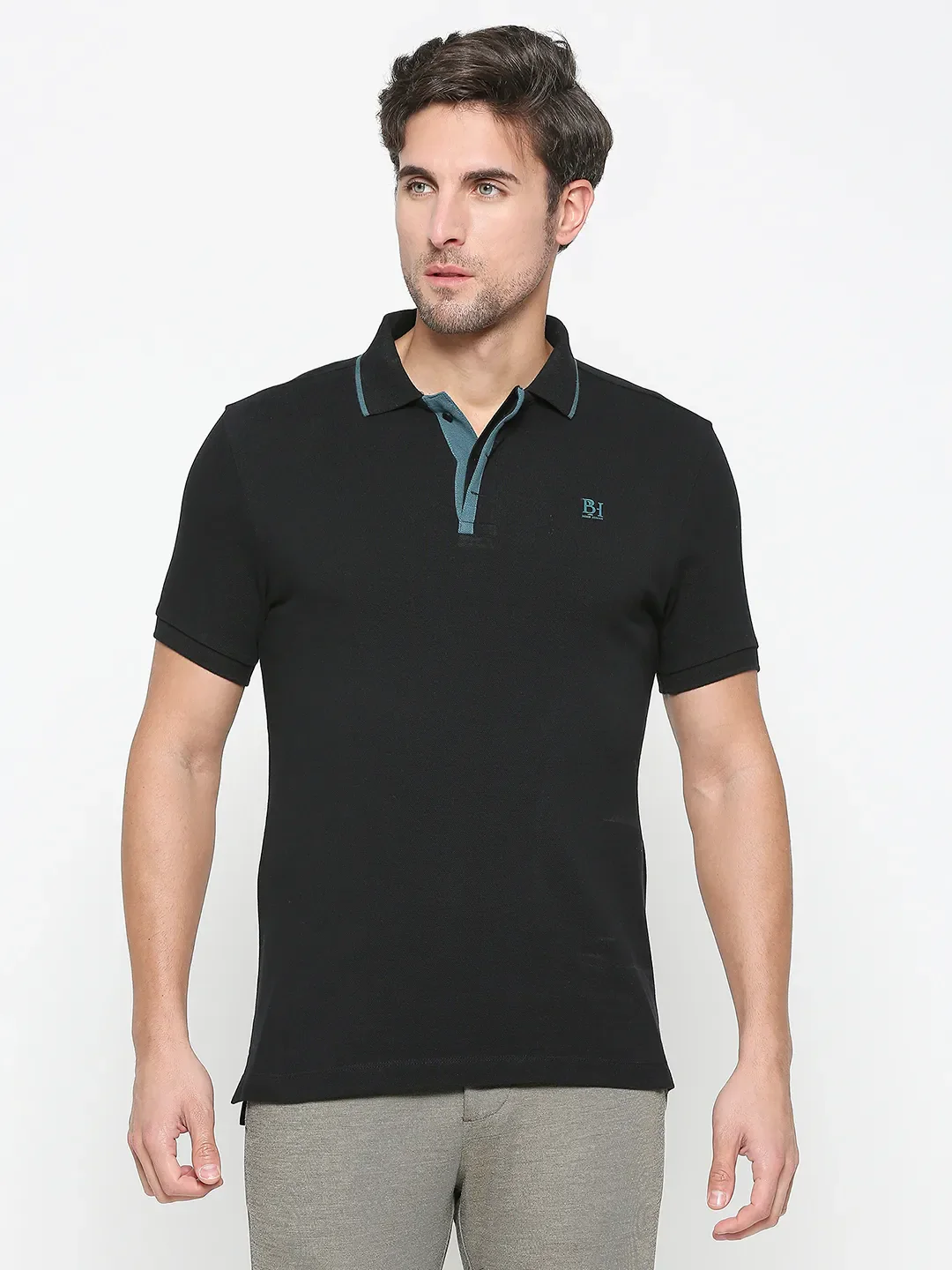 Black Regular Fit Men's Polo T-Shirt by Being Human Clothing