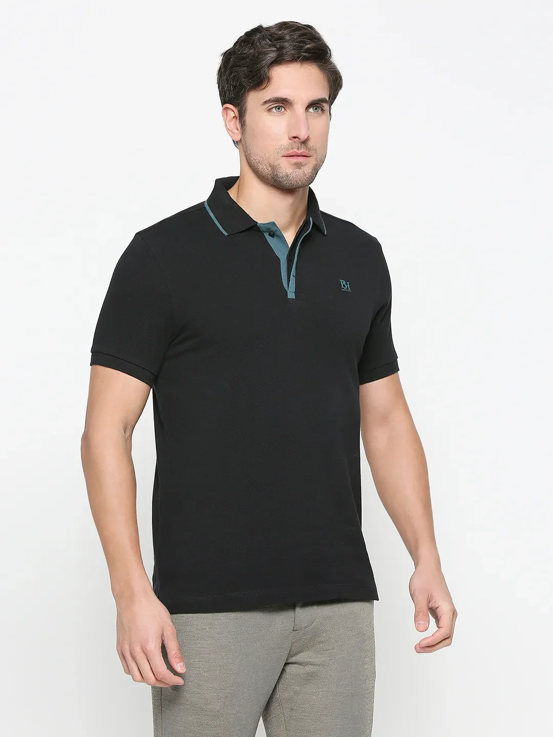 Black Regular Fit Men's Polo T-Shirt by Being Human Clothing - Image 3