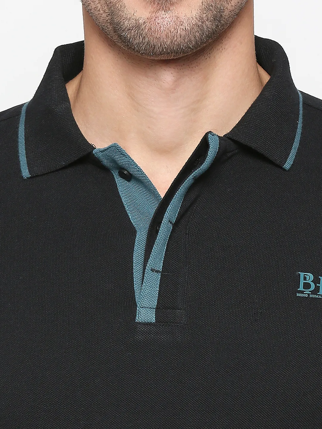 Black Regular Fit Men's Polo T-Shirt by Being Human Clothing - Image 5