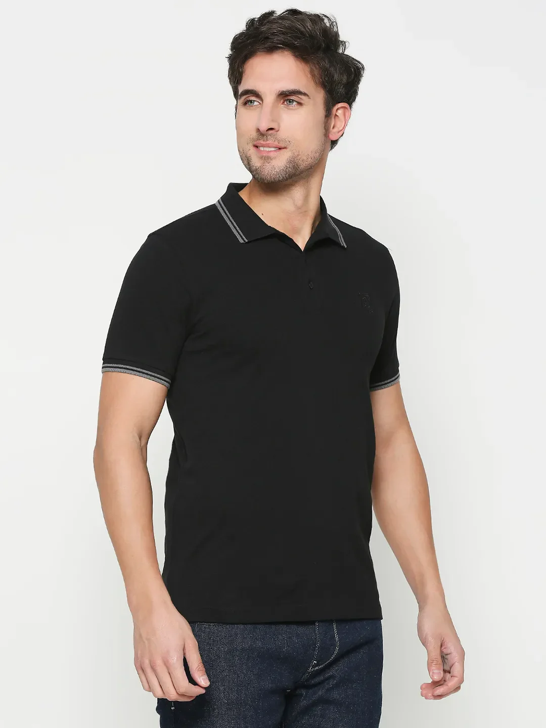 Black Regular Fit Men's Polo T-Shirt by Being Human Clothing - Image 3