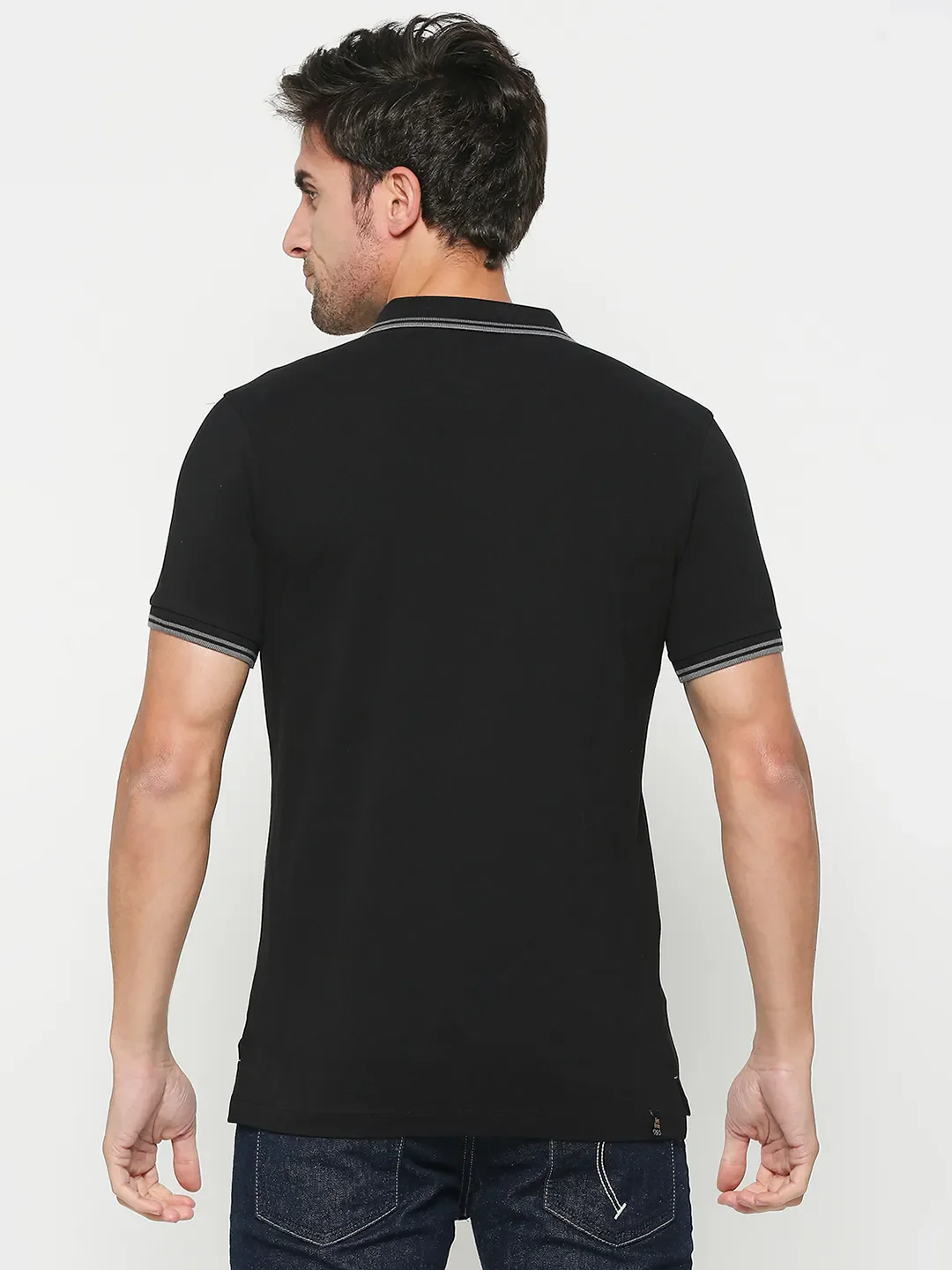 Black Regular Fit Men's Polo T-Shirt by Being Human Clothing - Image 4