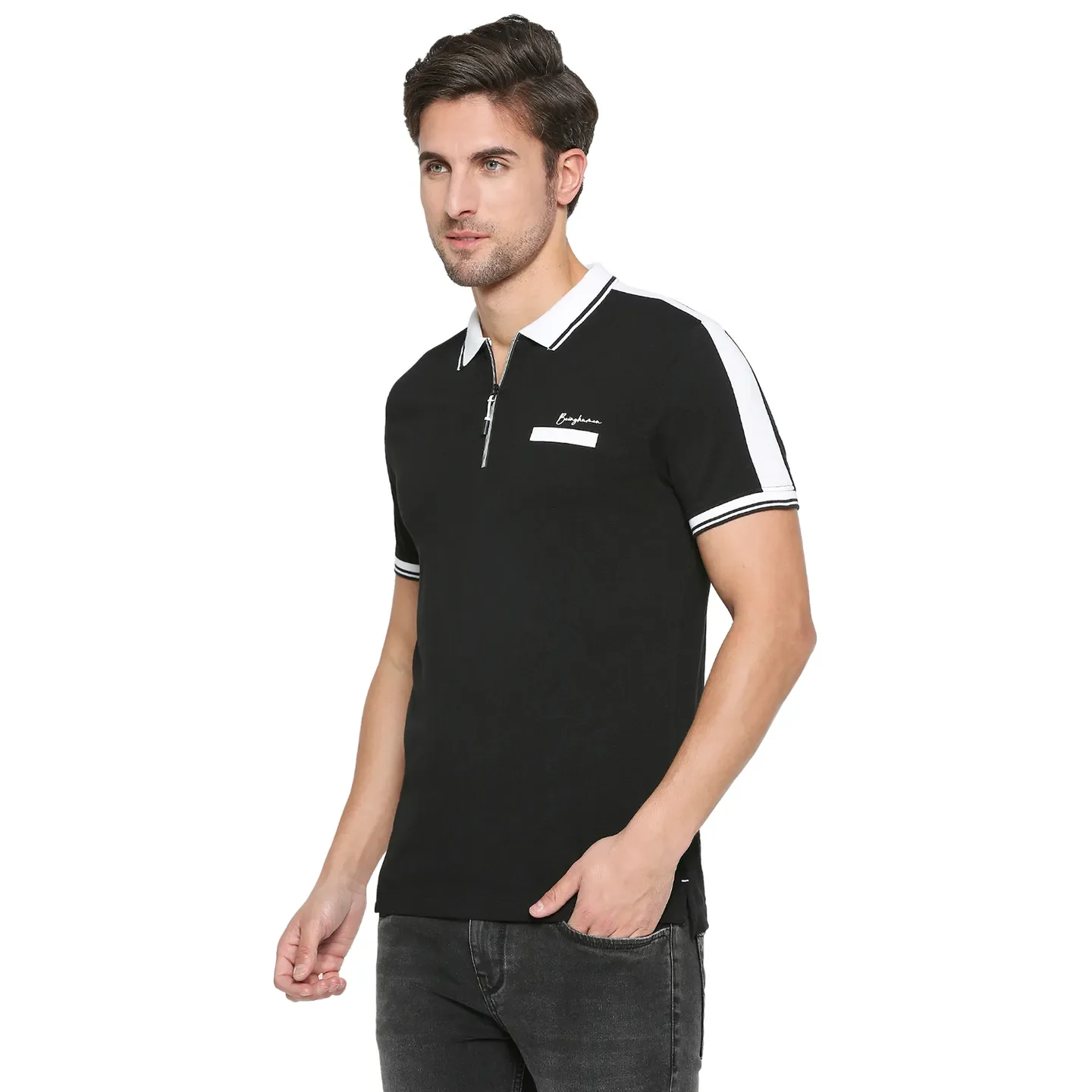 Black Regular Fit Men's Polo T-Shirt by Being Human Clothing - Image 2