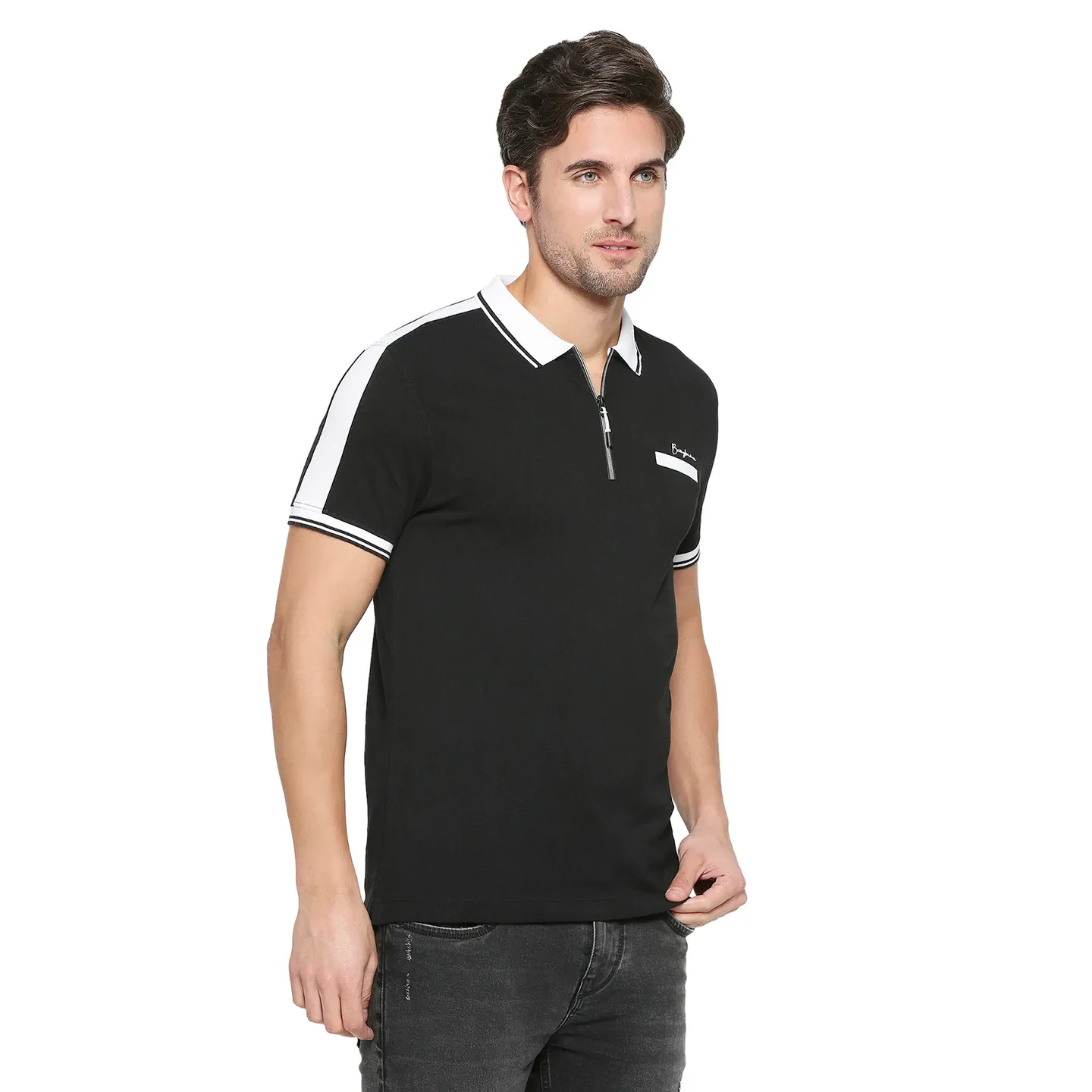 Black Regular Fit Men's Polo T-Shirt by Being Human Clothing - Image 3