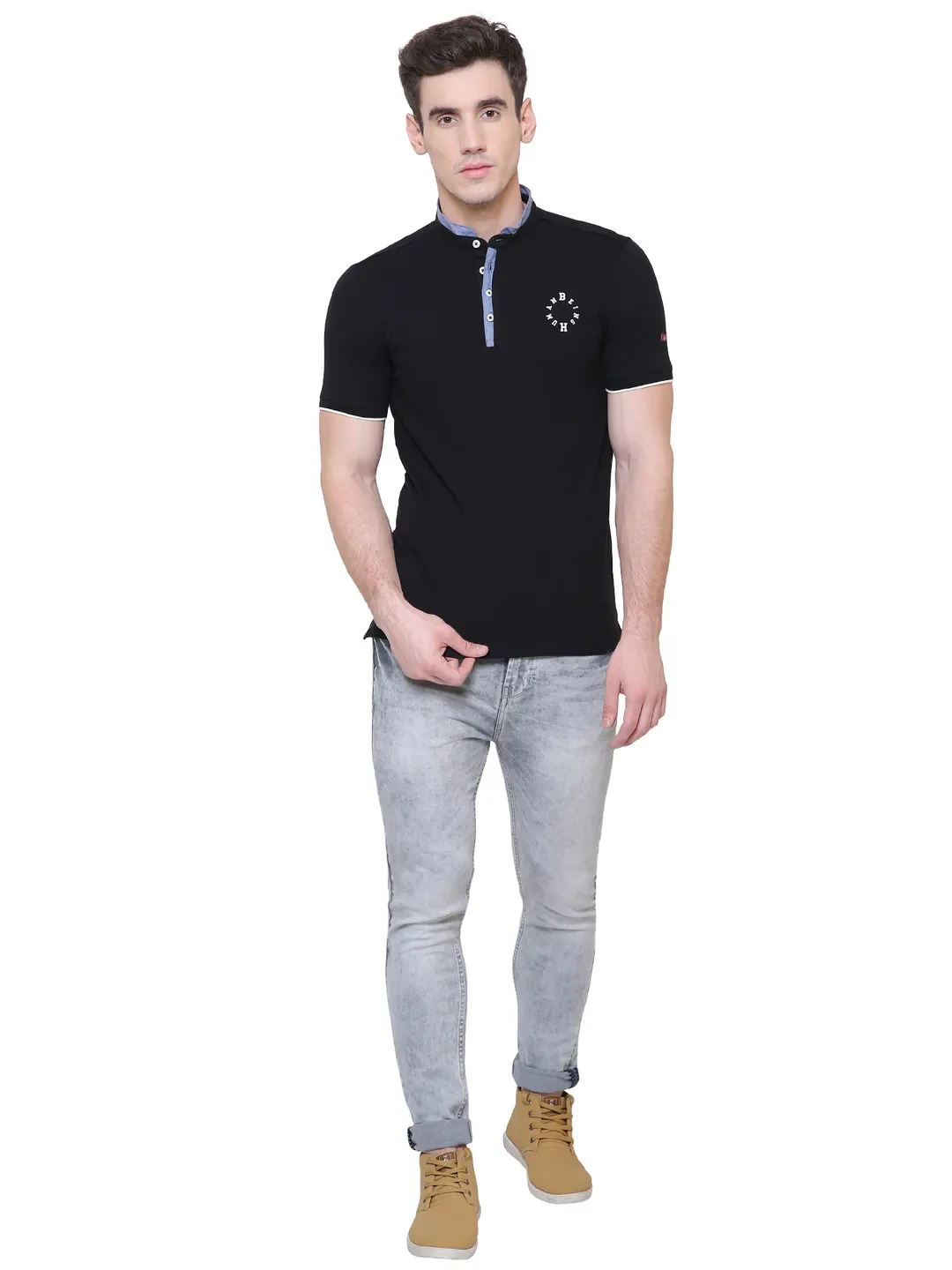 Black Regular Fit Men's Polo T-Shirt by Being Human Clothing