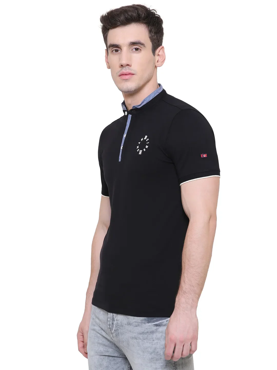 Black Regular Fit Men's Polo T-Shirt by Being Human Clothing - Image 3