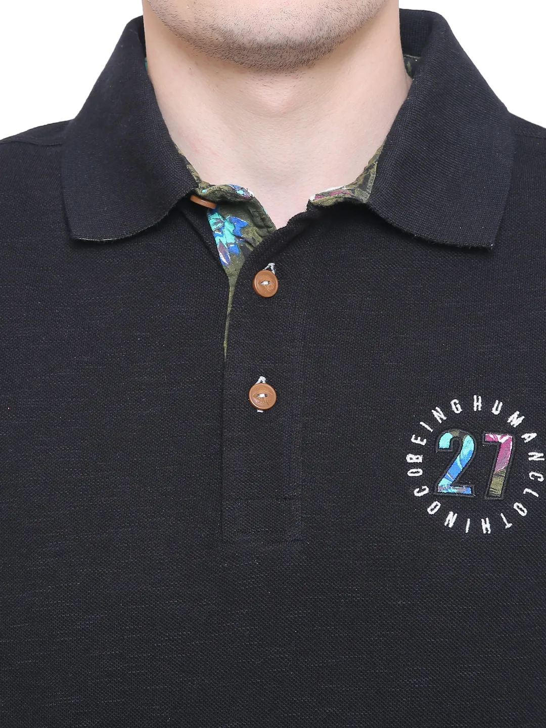 Black Regular Fit Men's Polo T-Shirt by Being Human Clothing - Image 2