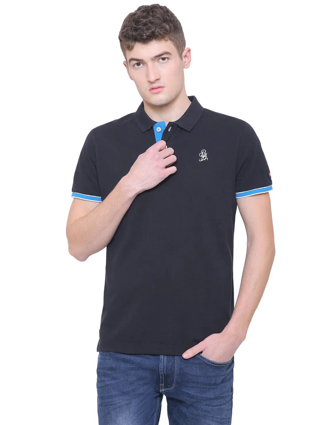 Black Regular Fit Men's Polo T-Shirt by Being Human Clothing