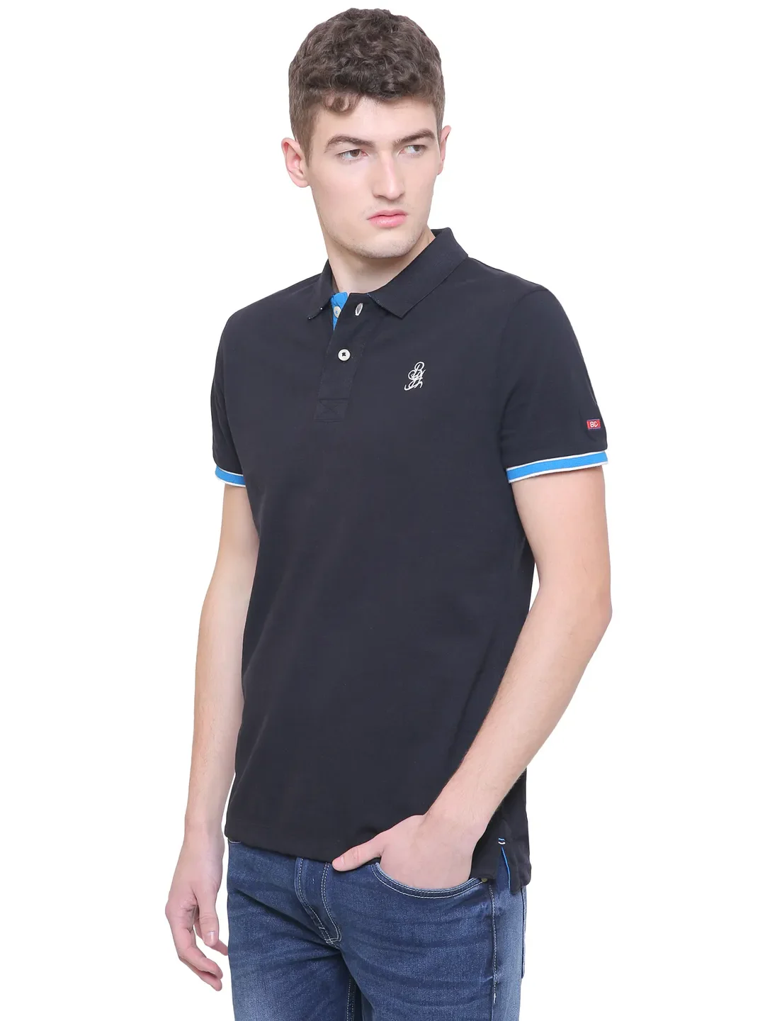 Black Regular Fit Men's Polo T-Shirt by Being Human Clothing - Image 3