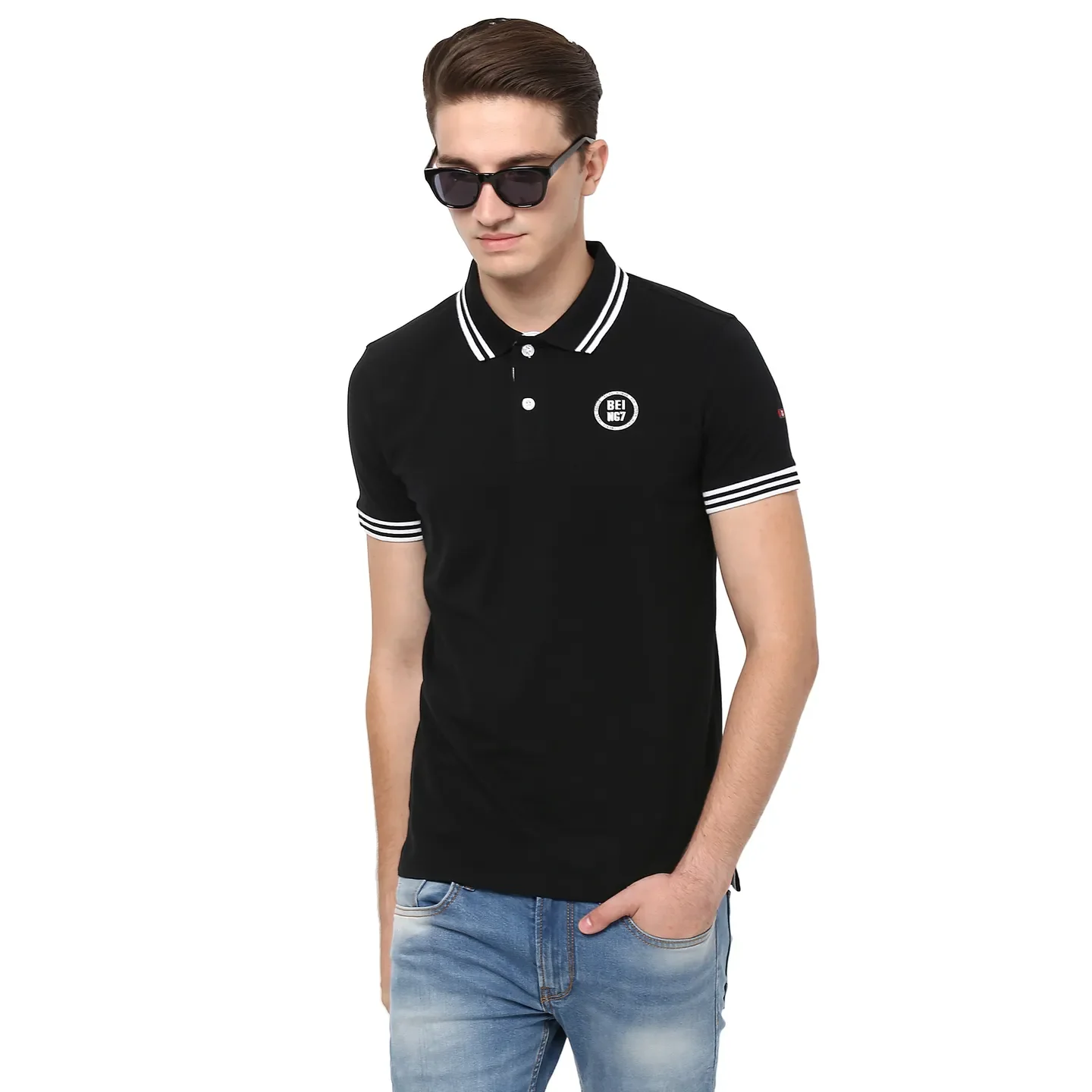 Black Regular Fit Men's Polo T-Shirt by Being Human Clothing