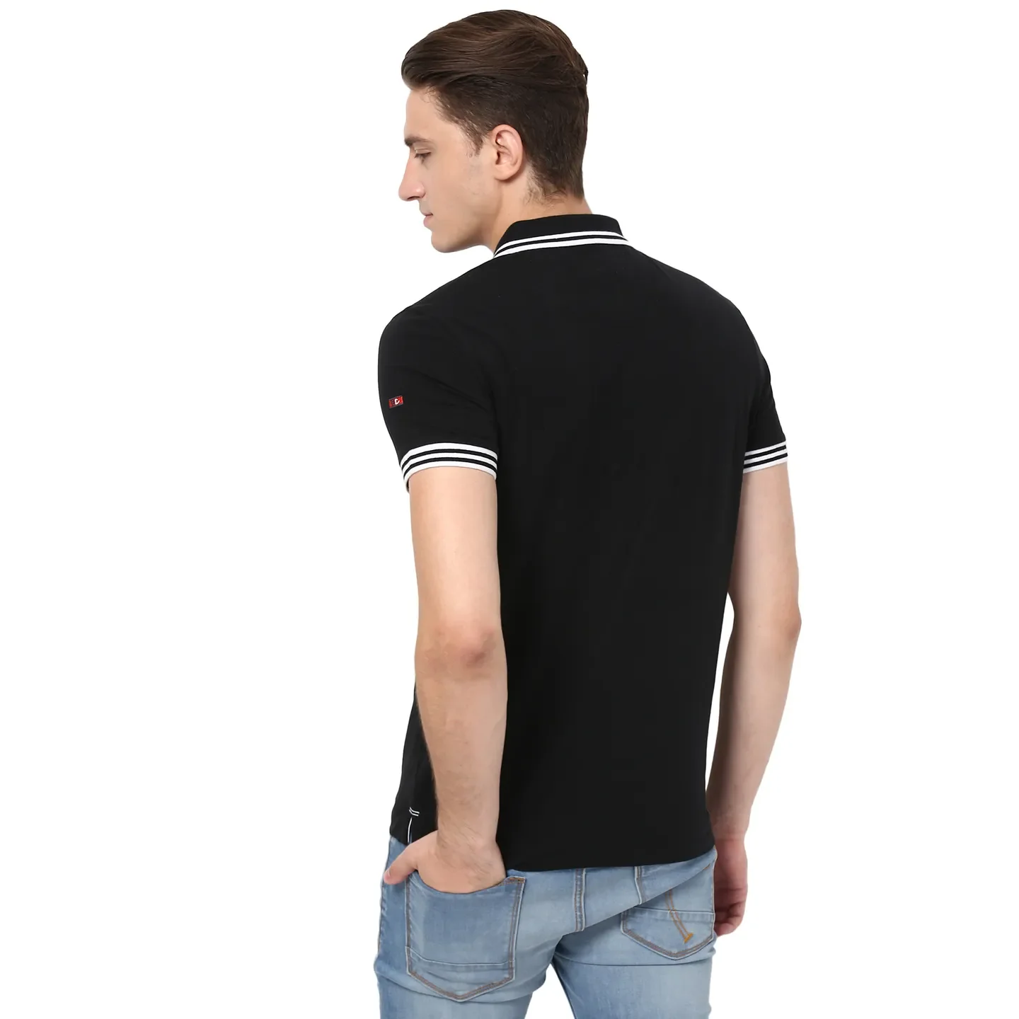 Black Regular Fit Men's Polo T-Shirt by Being Human Clothing - Image 3