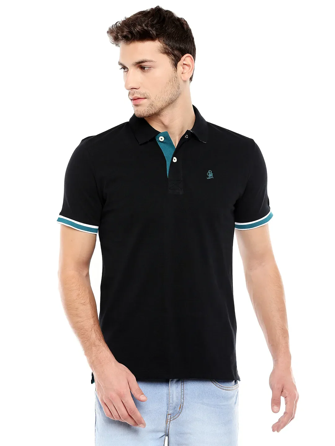 Black Regular Fit Men's Polo T-Shirt by Being Human Clothing