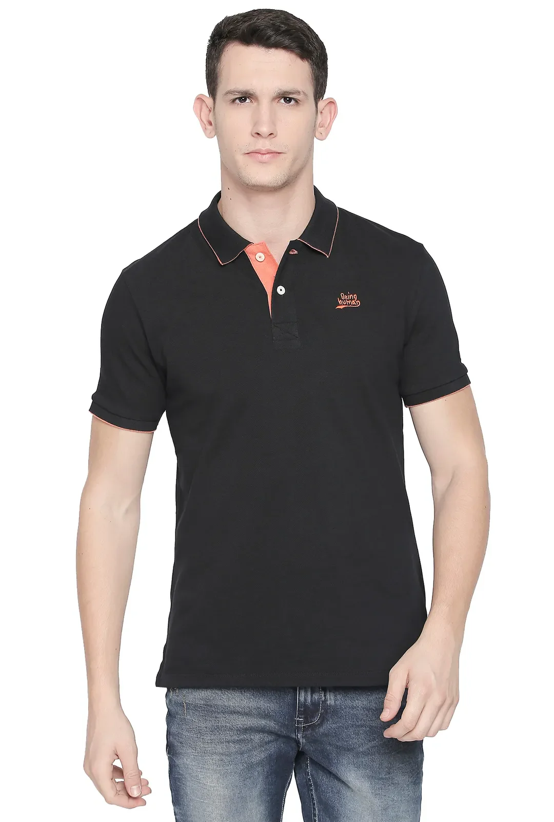 Black Regular Fit Men's Polo T-Shirt by Being Human Clothing