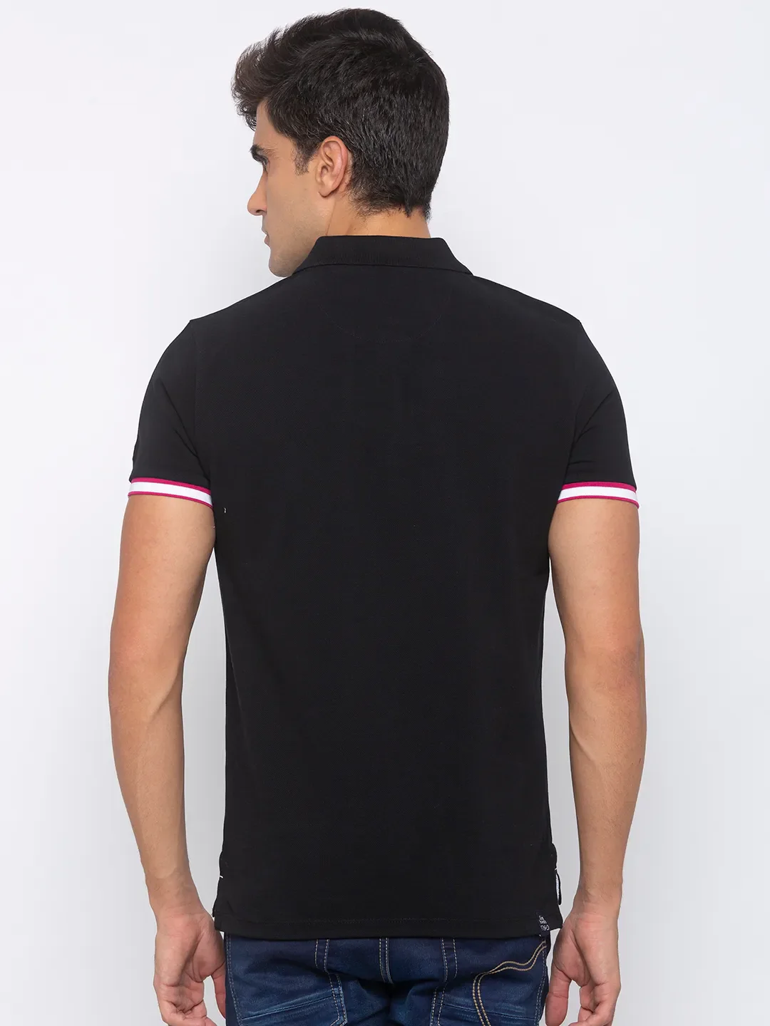 Black Regular Fit Men's Polo T-Shirt by Being Human Clothing - Image 3