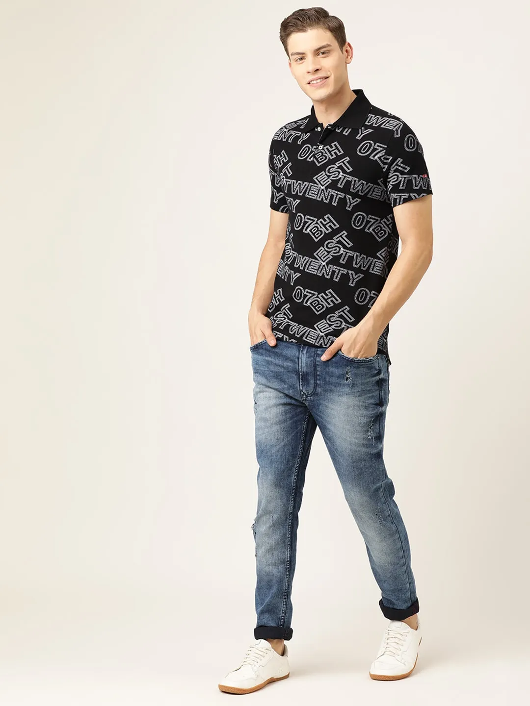 Black Regular Fit Men's Polo T-Shirt by Being Human Clothing - Image 5