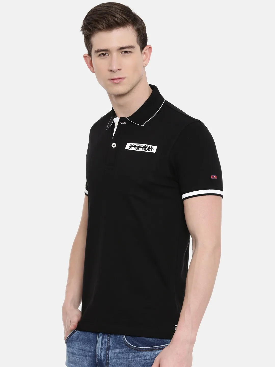 Black Regular Fit Men's Polo T-Shirt by Being Human Clothing - Image 3