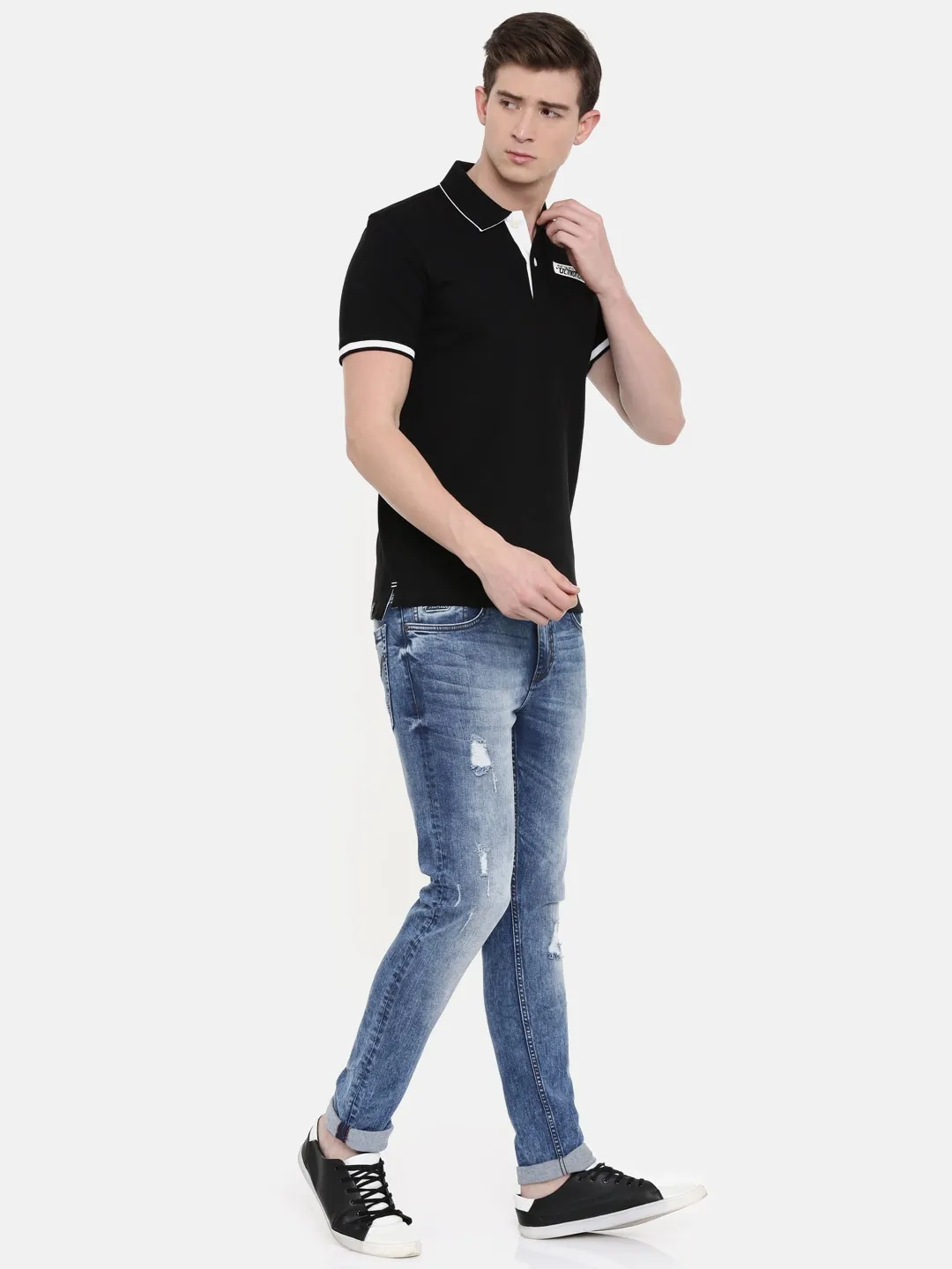 Black Regular Fit Men's Polo T-Shirt by Being Human Clothing - Image 4