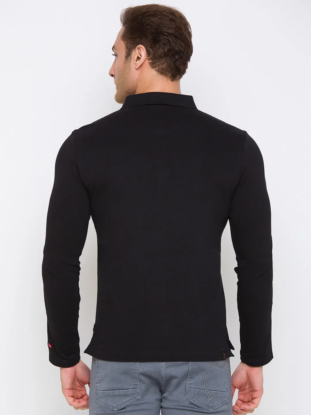 Black Regular Fit Men's Long Sleeves Polo T-Shirt by Being Human Clothing - Image 3