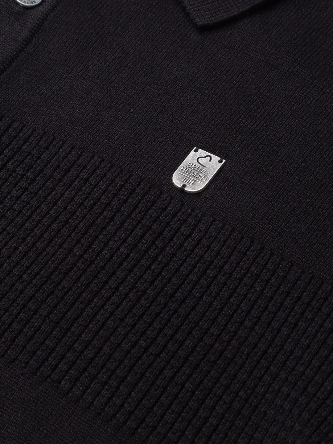 Black Regular Fit Men's Long Sleeves Polo T-Shirt by Being Human Clothing