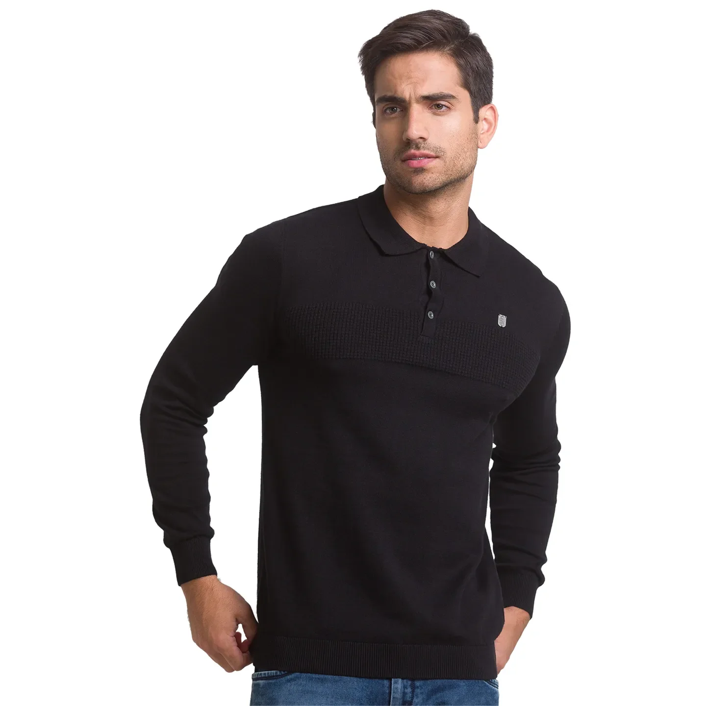 Black Regular Fit Men's Long Sleeves Polo T-Shirt by Being Human Clothing - Image 2