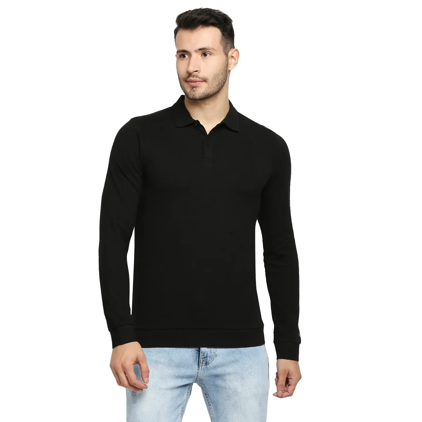 Black Regular Fit Men's Long Sleeves Polo T-Shirt by Being Human Clothing
