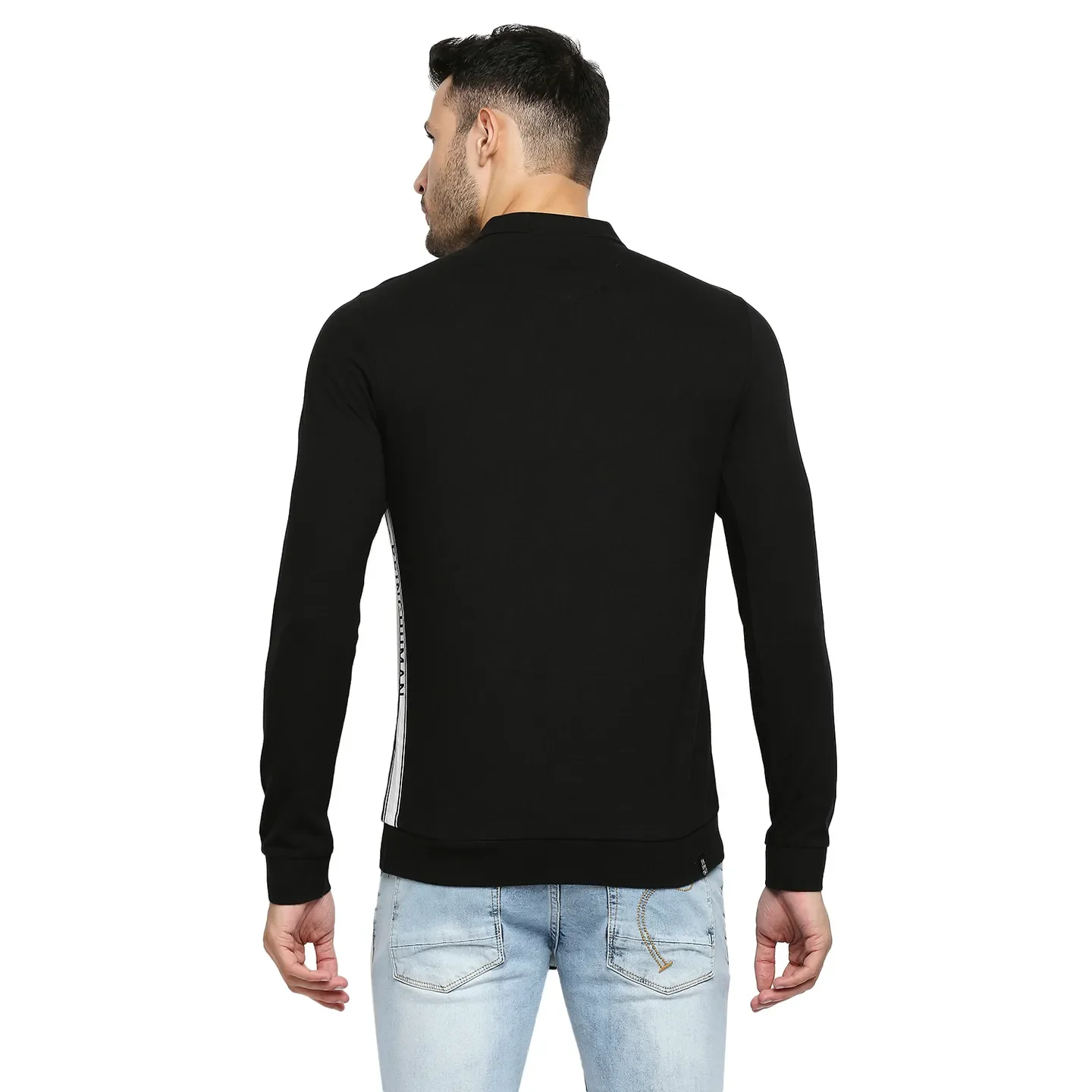Black Regular Fit Men's Long Sleeves Polo T-Shirt by Being Human Clothing - Image 4
